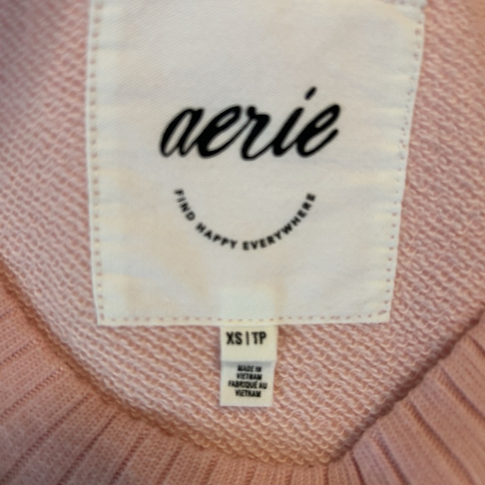 Aerie Oversized Crewneck Women's Size XS / TP Pink Ribbed Sides Trim Cozy Lounge - Picture 6 of 15
